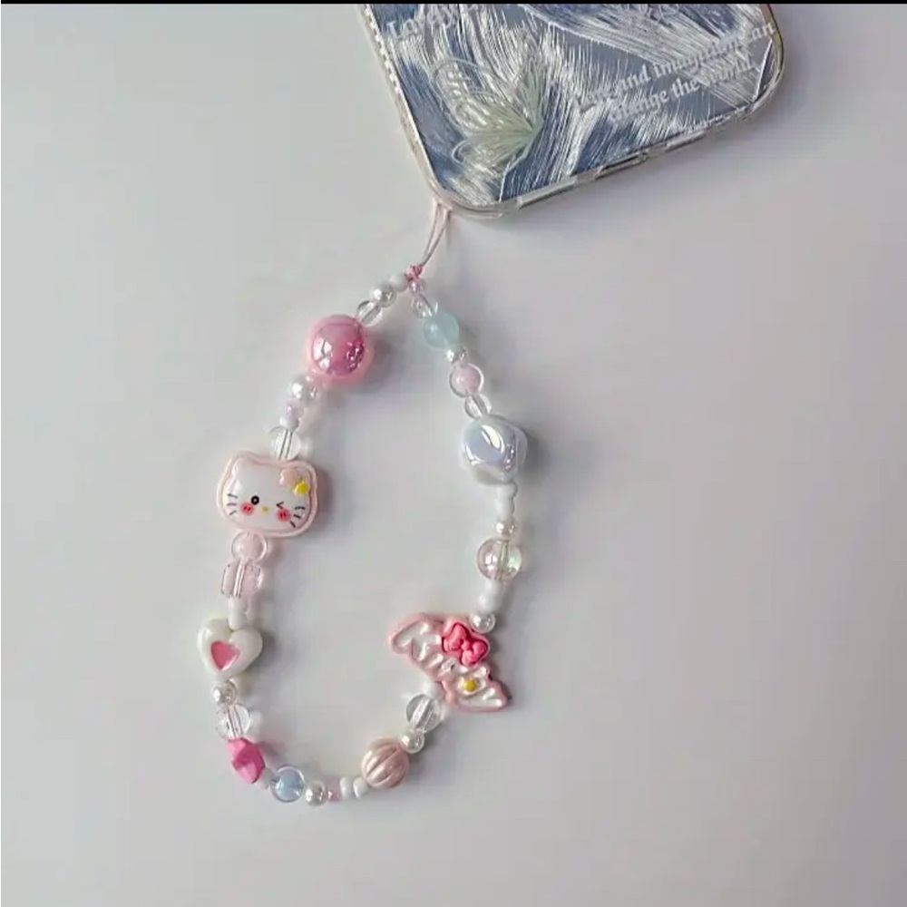 Pink and White Beaded Cell Phone Wristlet